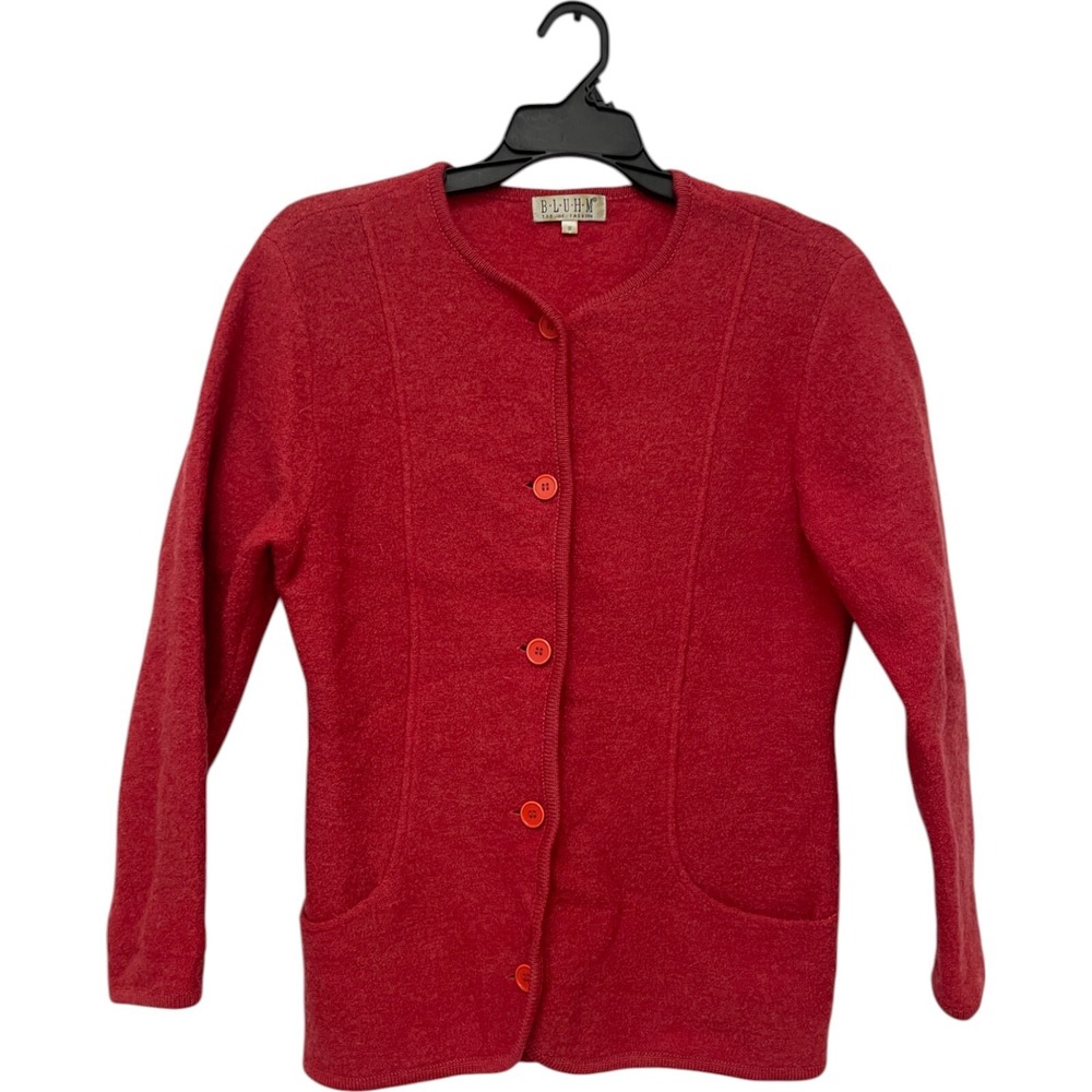 BLUHM Womens Red Button Front Long Sleeve Cardigan Sweater Size Small Lagenlook